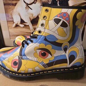 Dr Martens Vegan 1460 Womens Sz 10 Floral Eye Mushroom Retro Kemble Lace Up Boot